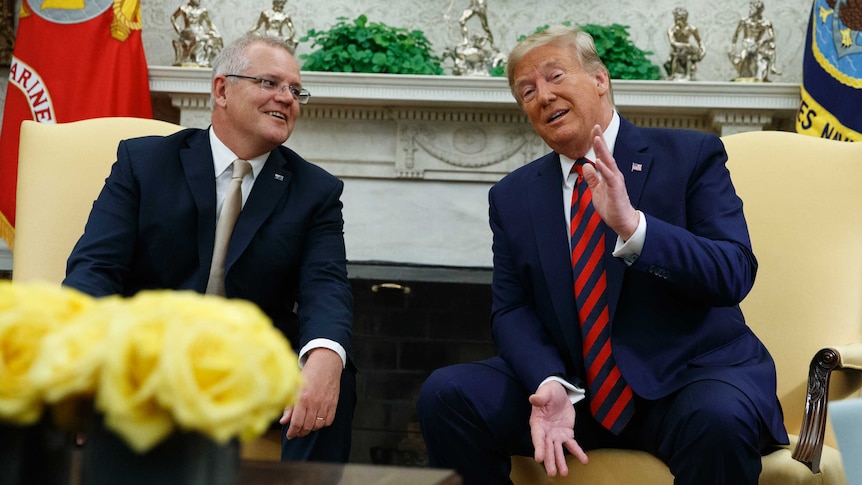 Australian Prime Minister Scott Morrison sits with US President Donald Trump in the White House.