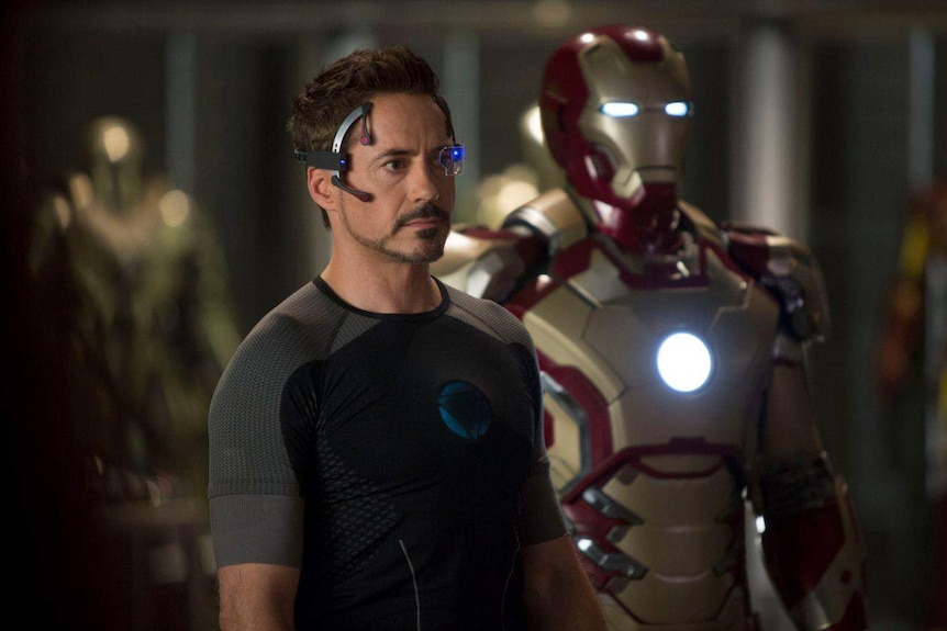 Tony Stark, played by actor Robert Downey Jr, in Iron Man 3.