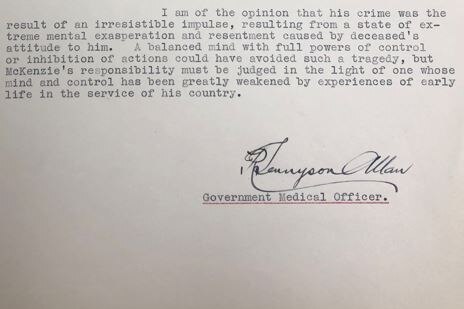The end of a typewritten letter, signed with a quill by the Government Medical Officer. 