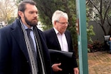 Lawyer Alex Scott with client Paul Bunney outside the Mount Barker Magistrates Court.