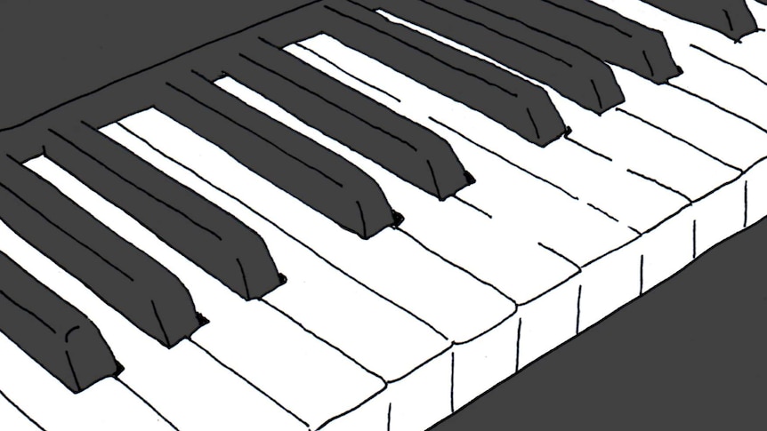 Line drawing of a piano