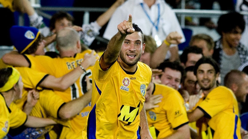 Boost from the bench: Barisic's goal put Gold Coast in front, much to the pleasure of home fans.