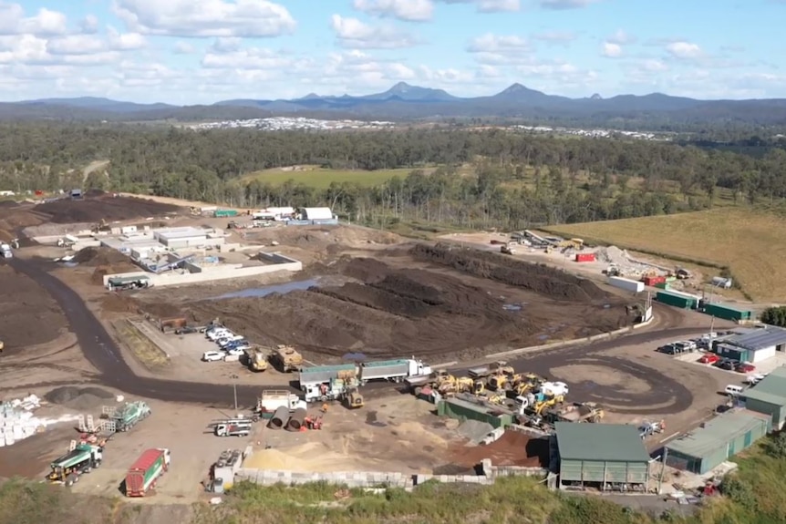 Aerial video still of NuGrow Ipswich waste recycling facility at Swanbank, west of Brisbane.