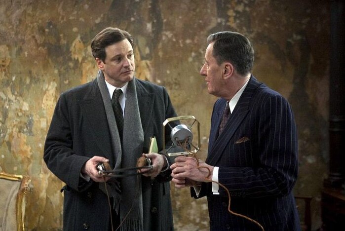 Colin Firth and Geoffrey Rush in the movie, The King's Speech