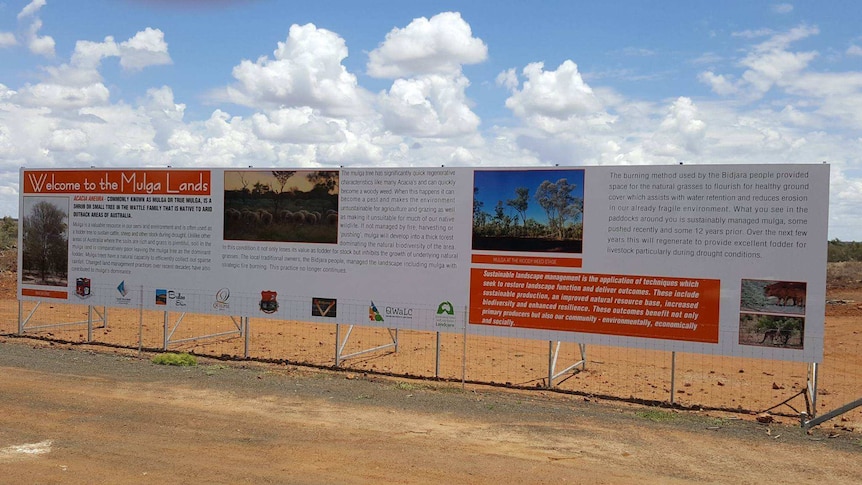 An 11-metre-wide sign greets travellers on the Warrego Highway between Morven and Charleville.