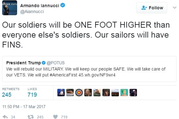 Armando Iannucci retweets a Donald Trump tweet about the US military