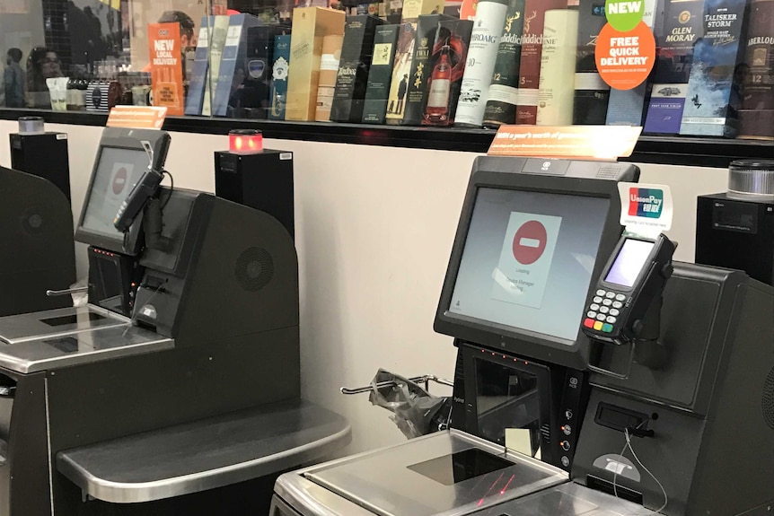 Checkouts not working at a Woolworths store