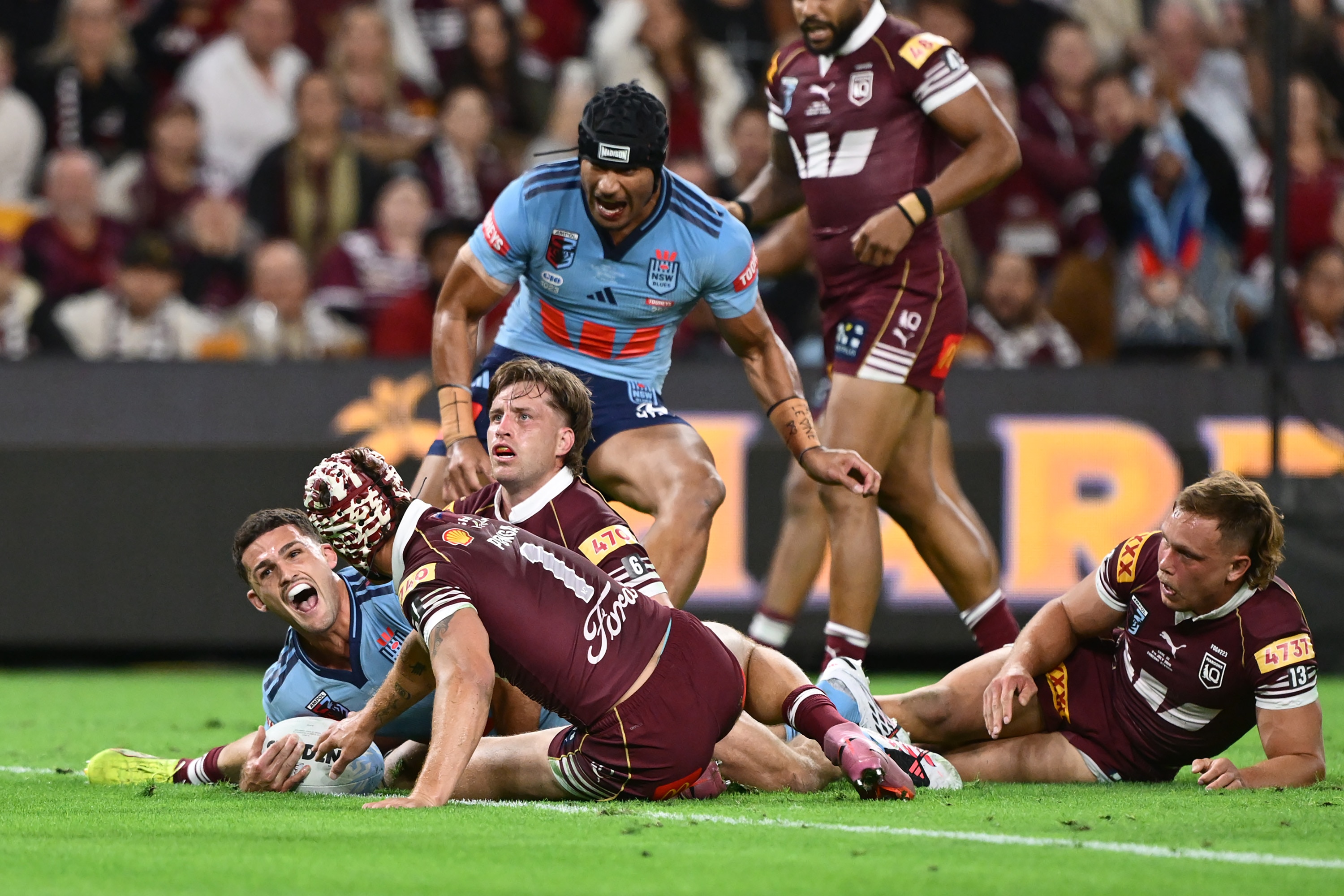 Nathan Cleary scores a try in State of Origin III.