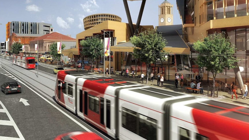 Artist's impression of Newcastle's new light rail