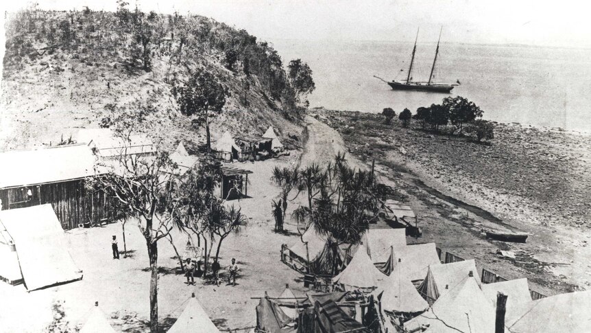 An 1869 photo of the settlers' camp at Port Darwin.