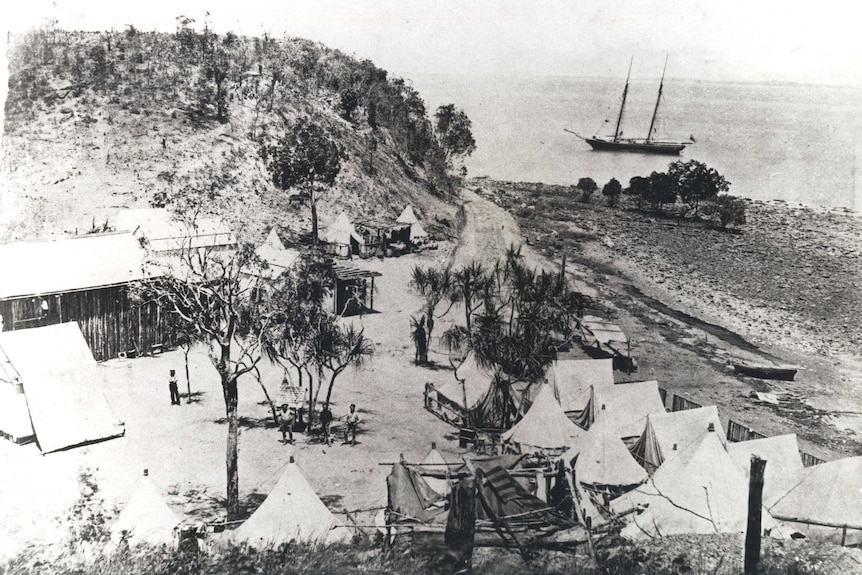 An 1869 photo of the settlers' camp at Port Darwin.