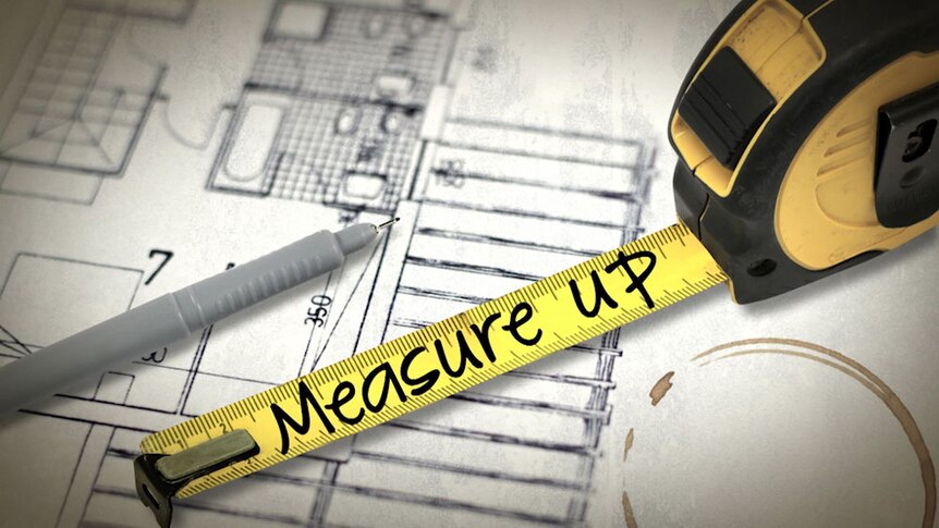 A tape measure with text saying, 'Measure up' on the tape.