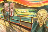 A cartoon, parodying Edvard Munch's painting The Scream, shows Malcolm Turnbull and Bill Shorten looking at a screaming person.