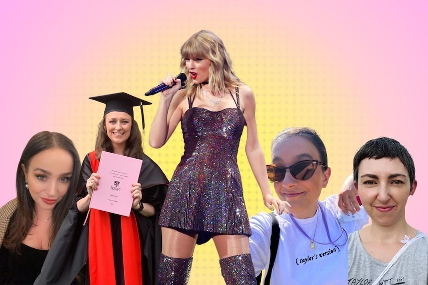 Taylor Swift with four academics.