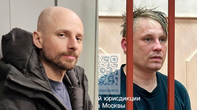 A compsoite image of two detained Russian journalists.