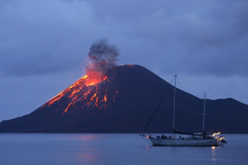 Anak Krakatau volcano spews smoke and lava into the Sunda strait in November, 2007.