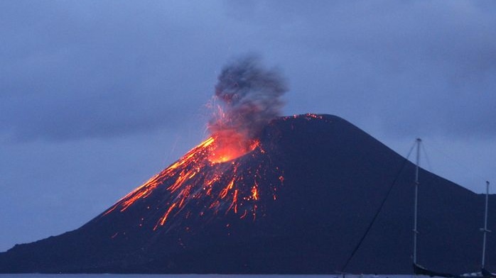 Anak Krakatau volcano spews smoke and lava into the Sunda strait in November, 2007.
