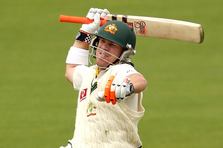 Warner celebrates maiden Test century