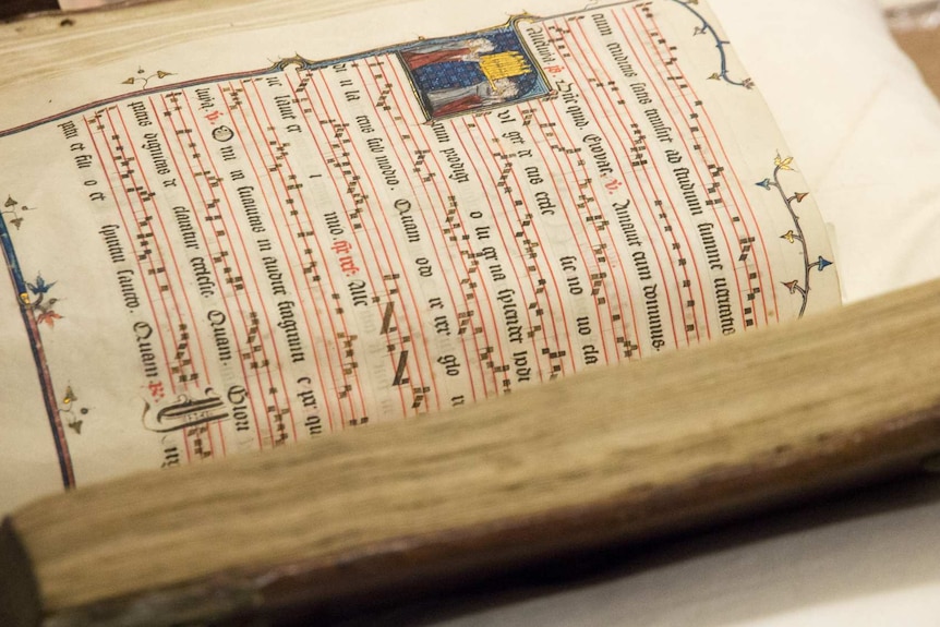 An elaborately decorated medieval musical manuscript