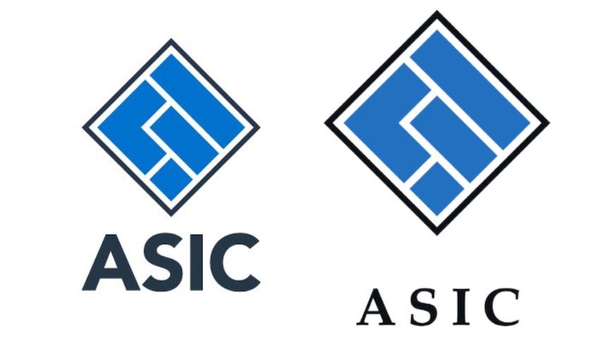 ASIC's new logo with a bold font alongside the regulator's old logo with more slender font