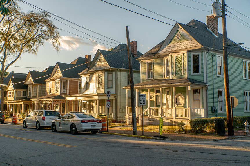 A row of green weatherboard houses on the street where Martin Luther King Jr was born