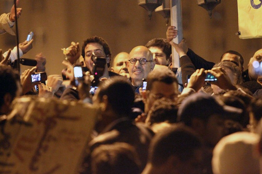 leading Egyptian dissident Mohamed ElBaradei attends a demonstration in al-Tahrir square in central Cairo.