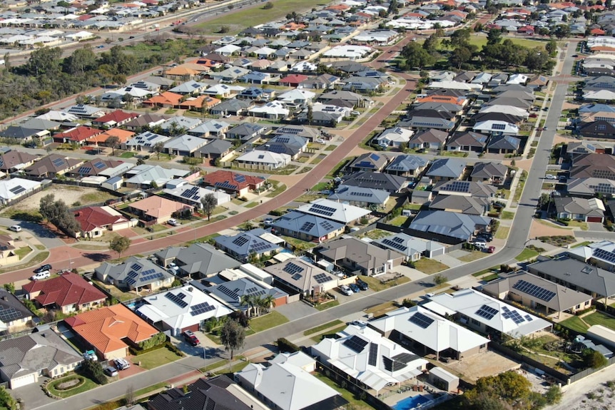 A cluster of houses in a neighborhood of Ellenbrook, 30 kilometers northeast of Perth.