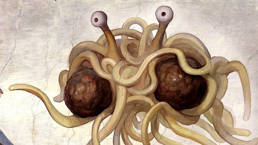 An artist's impression of the Flying Spaghetti Monster.