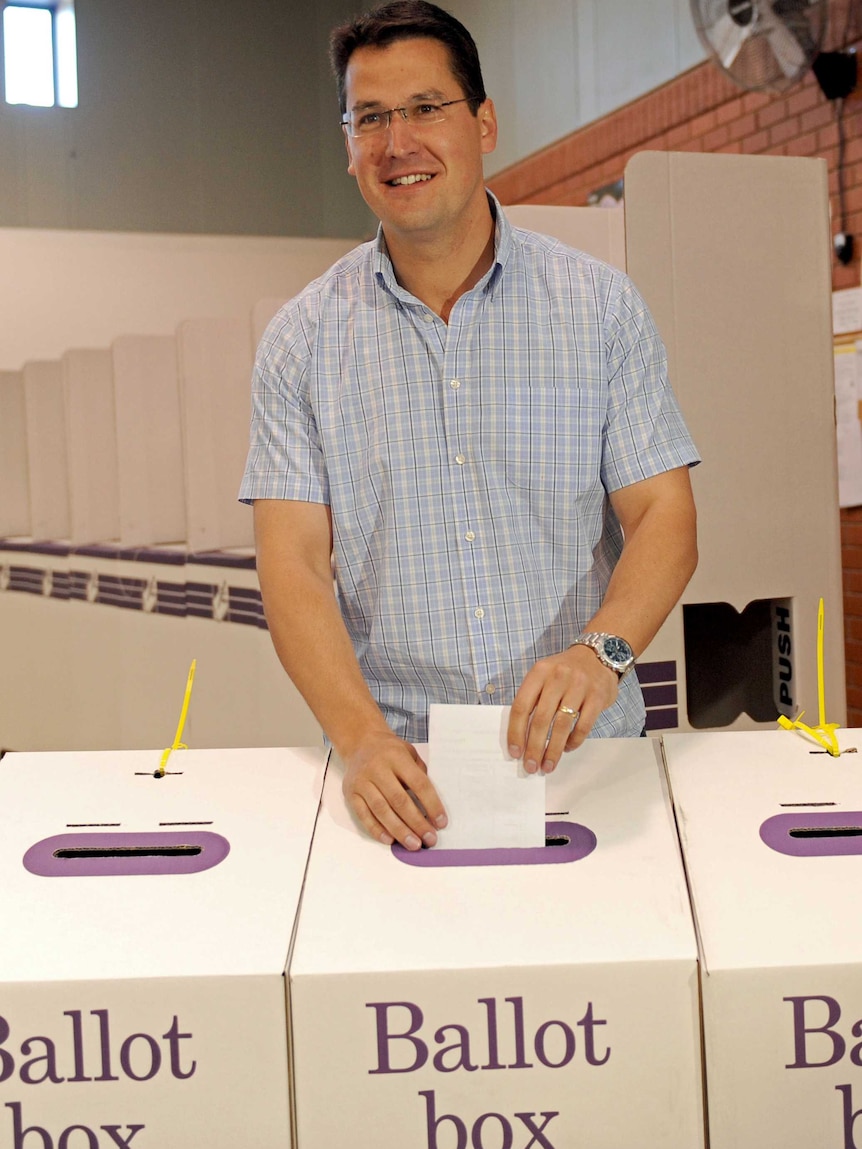 ACT Liberal leader Zed Seselja casts his vote in the ACT legislative assembly election in Canberra on October 20, 2012.