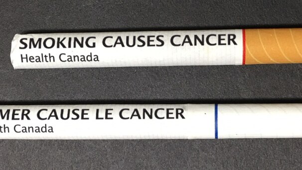 Draft examples of warnings on cigarettes done by the Canadian government.