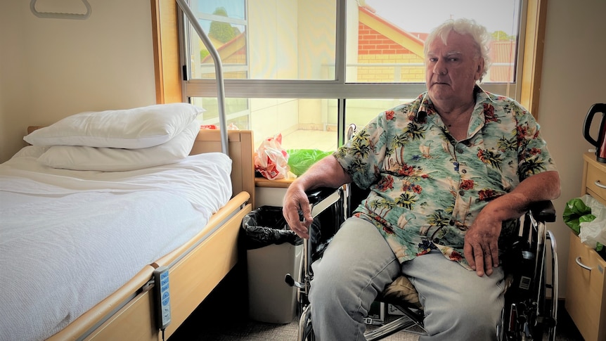 Michael Burles in his room at a Tasmanian nursing home.