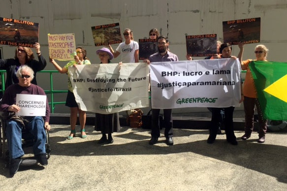 Protesters outside BHP AGM in Perth.