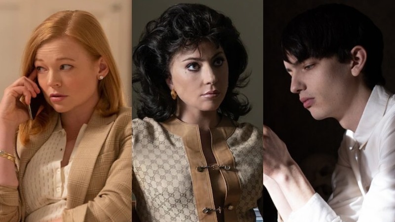 A composite image of actors sarah snook, lady gaga and kodi smit-mcphee all in character in film and tv roles