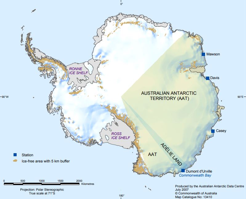Map of ice-free areas in Antarctica