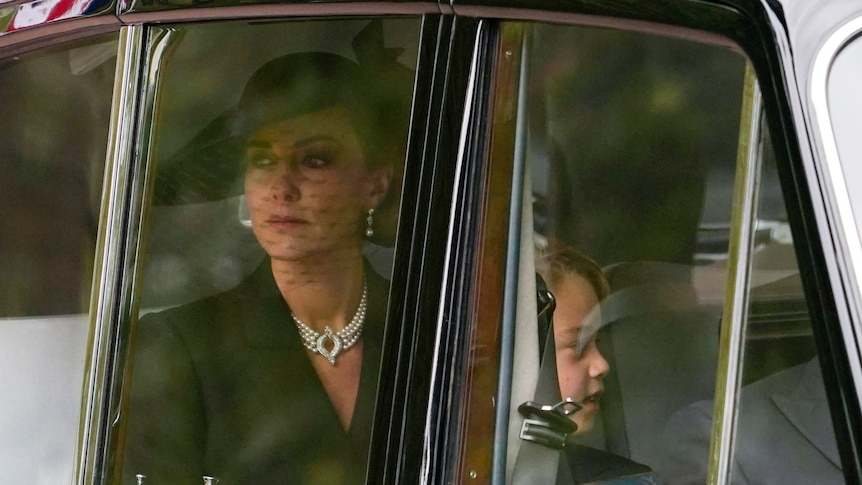 Catherine Princess of Wales wearing pearl necklace during queens state funeral