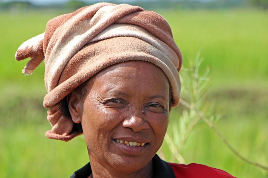 A lady standing in rice fields