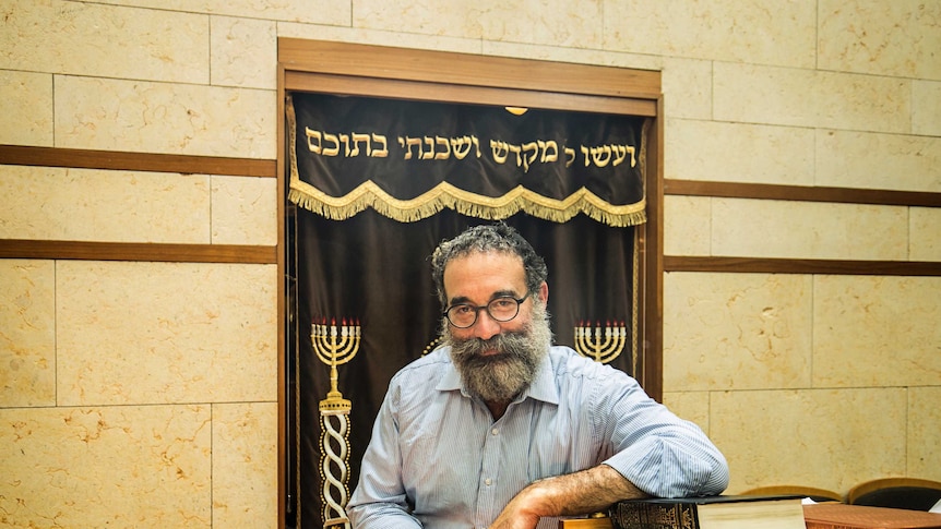 Rabbi Elozer Gestetner inside Coogee's Orthodox Jewish Synagogue.