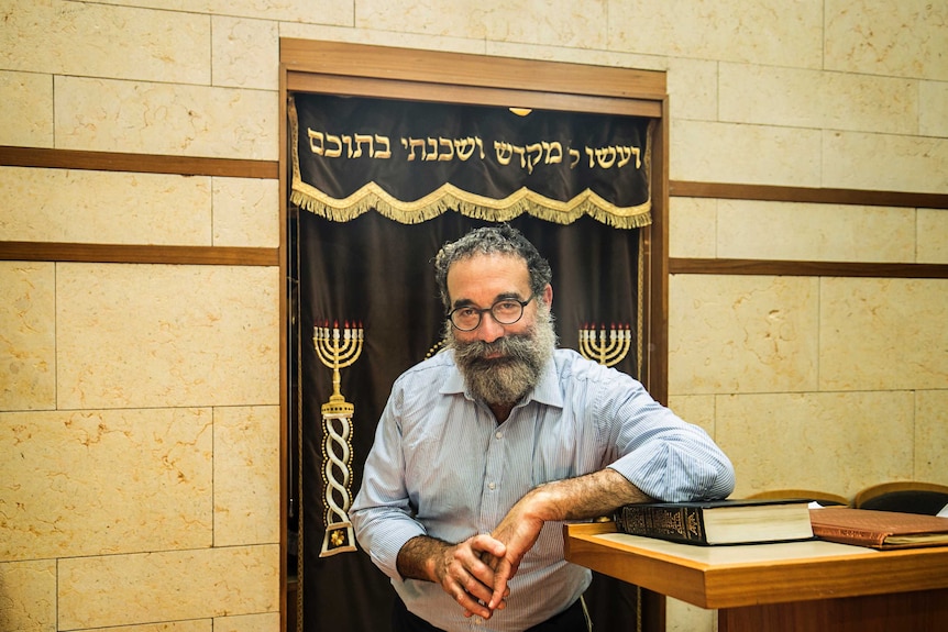 Rabbi Elozer Gestetner inside Coogee's Orthodox Jewish Synagogue.