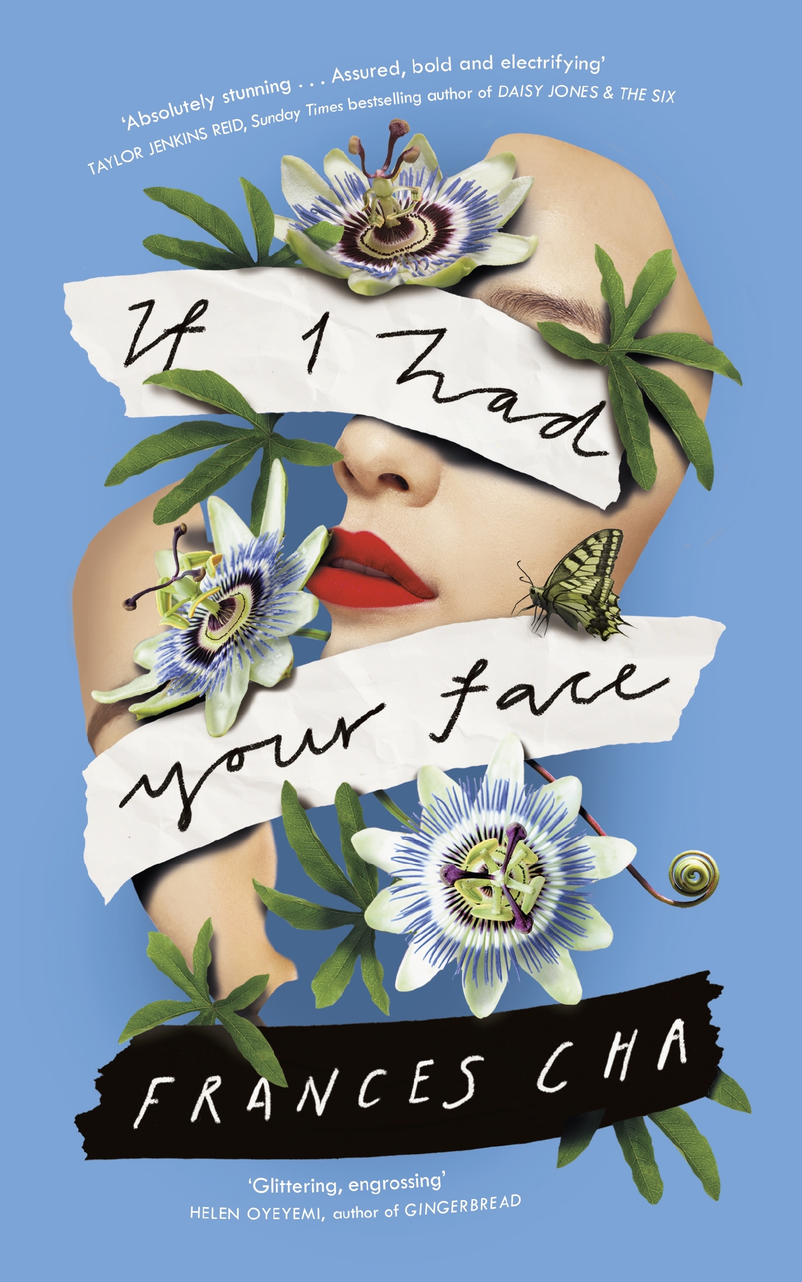 The cover of If I Had Your Face by Frances Cha with a broken face and flowers
