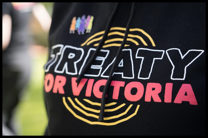 A t-shirt reads 'Treaty for Victoria'.