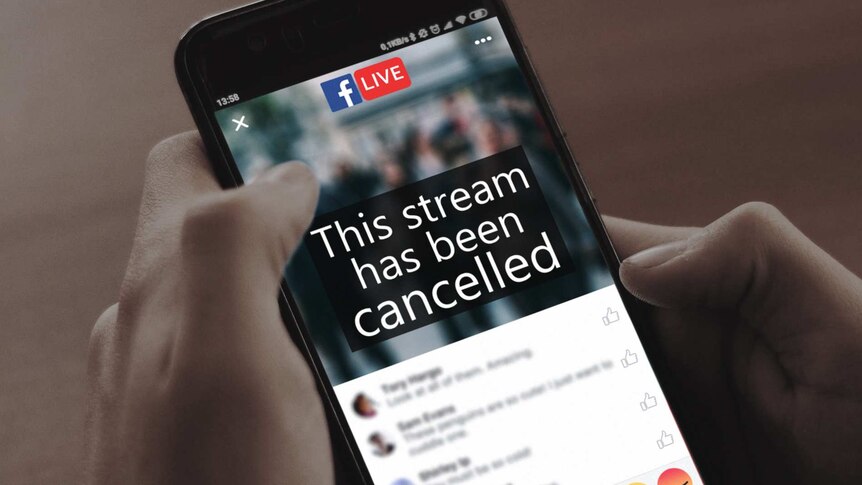 A graphic showing a man holding a smartphone with the words "This stream has been cancelled".