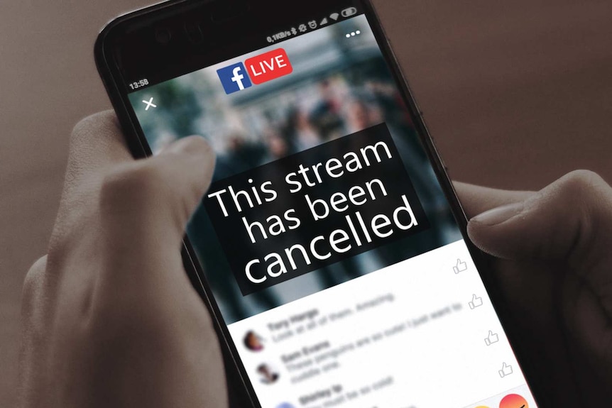 A graphic showing a man holding a smartphone with the words "This stream has been cancelled".