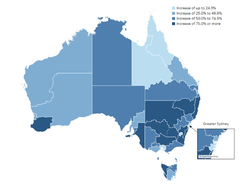 A map showing internet job vacancies by region.