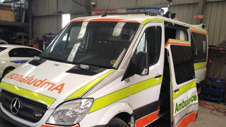 An ambulance damaged after it was hijacked by a patient in Launceston