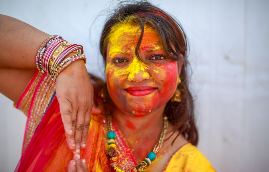 Nimisha Chauhan covered in coloured powder