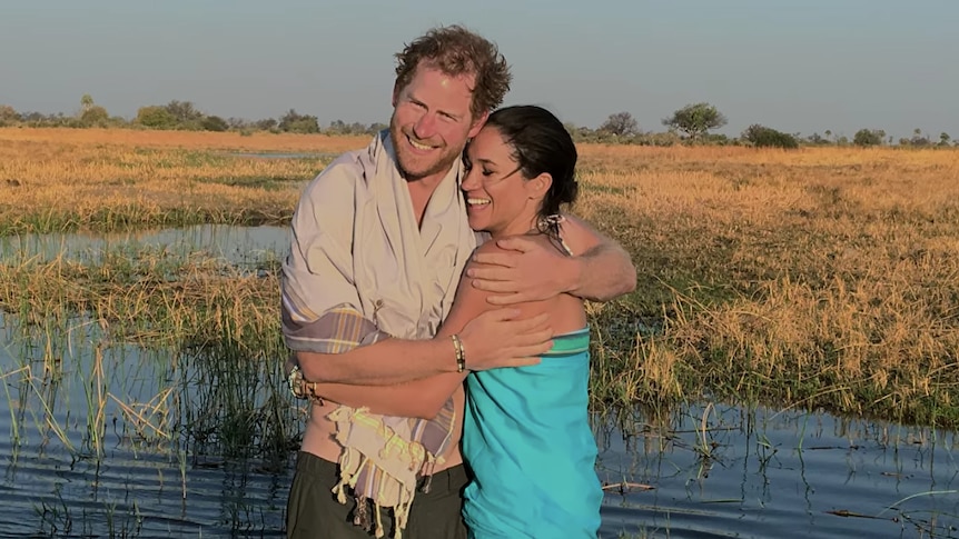 Harry hugging Meghan in Botswana