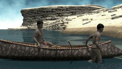 Painting of two men in canoe