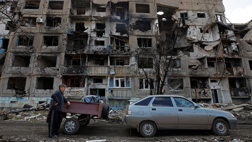 A destroyed building in Ukraine's Luhansk region.