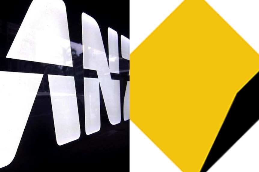 ANZ bank logo (left) and CBA logo (right)