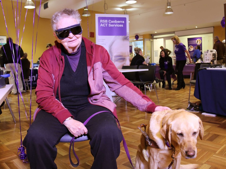 Anna Saxon with her guide dog Elska